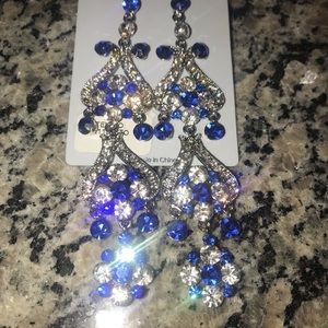 Gorgeous long royal blue and crystal earrings.